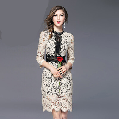 

2017 early autumn new women's women's fashion in Europe and the United States look for a sexy cut-out lace dress lady