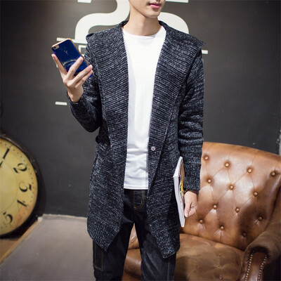 

Autumn knitted in a long hat sweater Slim jacket hooded men sweater as a gift for men