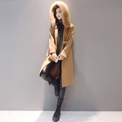 

Markentsee 2017 new women' winter Korean version of the fashionable self-cultivation hooded large hair collar elegant ladies in the long section woolen coat zx16102701 camel