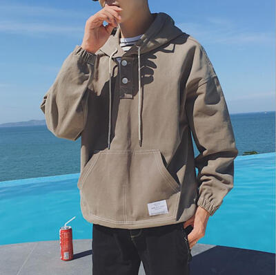 

The new autumn men's Hong Kong wind pure color loose wild hood sets of sweater students bf wind