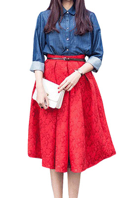 

Lovaru ™2015 hot sale new fashion Vintage Skirt New Fashion Spring Casual Pleated Knee-length Midi Skirt Ball Gown Skater