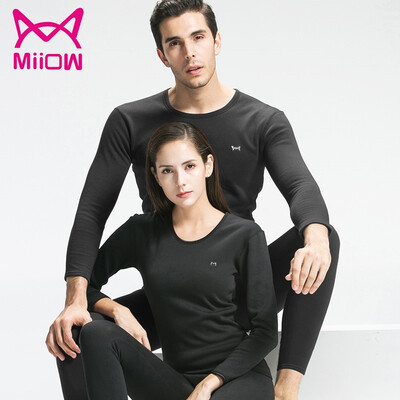

Cat (MiiOW) [cashmere] warm underwear men and women couples plus velvet thickening autumn clothing autumn pants suit female - black M