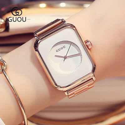 

GUOU Luxury Stainless Steel Wrist Watch Women Simple Watches Ladies Fashion Quartz Watch