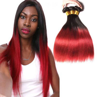 

Ombre Brazilian Hair Straight 1bBurgundy 99j Human Hair Weave Bundles with closure Colored Remy Red Hair Weft Extensions