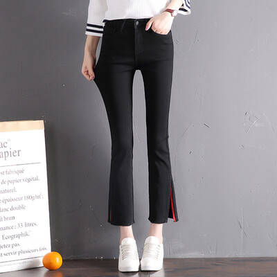

City plus CITYPLUS 2017 autumn and winter new women's fashion wild side of the split edge of the pants stretch nine points jeans CWKN179453 blue 28