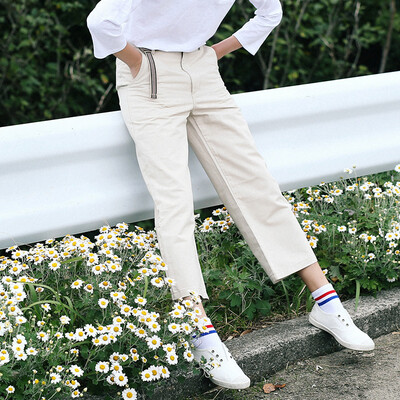 

And with pure Raincun S2312 meters white straight casual pants female nine pants loose retro wild pants beige white 28