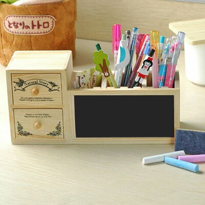 

Jingdong supermarket green reed creative DIY storage box pen holder message board wooden blackboard with drawer