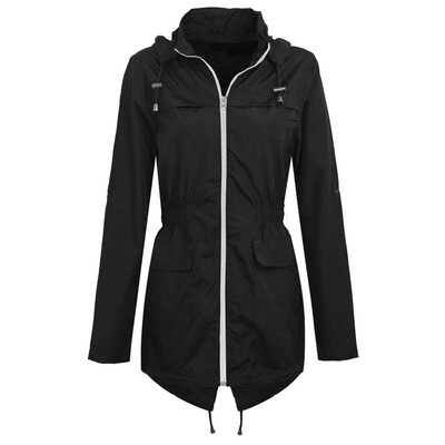 

2017 autumn and winter outdoor windbreaker female waterproof jacket in the long section with a cap jacket lady