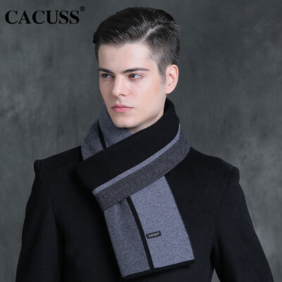 

CACUSS scarves male autumn&winter stripe pure wool scarf scarf male Korean version of the tide fashion wild scarf female W0165 black