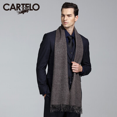 

Card Di Le Crocodile CARTELO cashmere scarf men simple winter fashion thick padded gift box CC57C11021 coffee Houndstooth