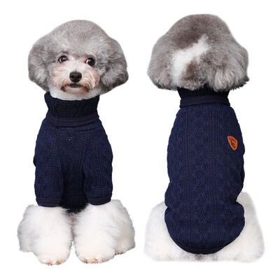 

Huayuan pets hoopet dog clothes Teddy autumn&winter high collar thick warm small dog puppies navy blue sweater S