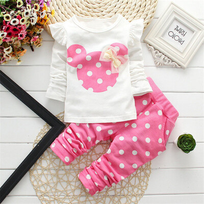 

Baby Girl Clothes Dot Long Sleeve Cotton Minnie Printed Toddler children Set Bow T-ShirtPant baby suits