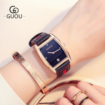 

GUOU Ladies Fashion Watches Women Square Quartz Watch Waterproof Genuine Leather Wrist Watches