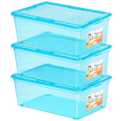 

JEKO&JEKO plastic transparent storage box storage box 11L 3 Pack household toy storage box shoes shoes storage box shoe box blue SWB-5226