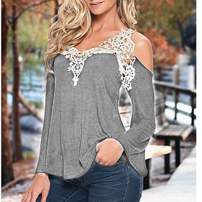 

Top Women Fashion Long Sleeve T-shirt Women Autumn V Collar Stitching Shoulder Blusa Sexy Casual Female T-shirt Plus Size