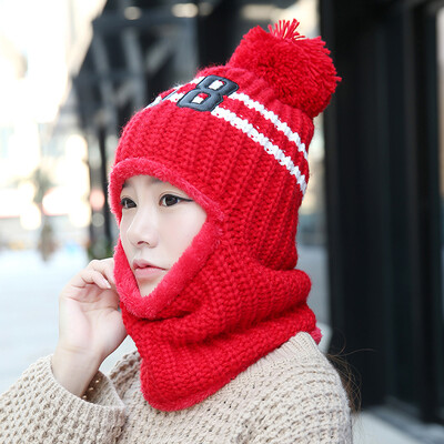 

DUSENNA hat female winter wild warm riding knit hat plus velvet ear protection wind cold cap 08 knit hat red