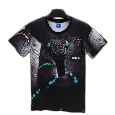 

3D Printed T-shirts Men Short sleeve Blouse Hipster Costume Boys Tops -Green Eyes King Snake