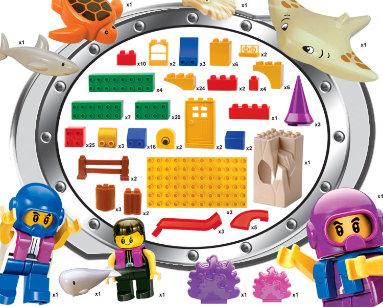 沃马积木 长方桶智能海洋乐园(173块)积木 b6623