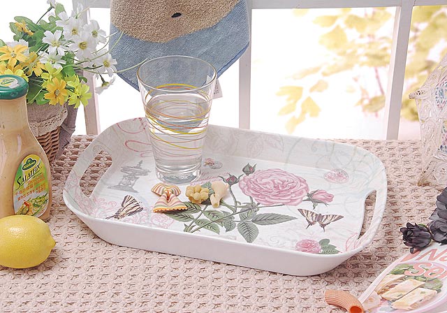 托盘材料为脲醛树脂 表面密胺树脂(uf 表面mf),是日常家庭置物盘