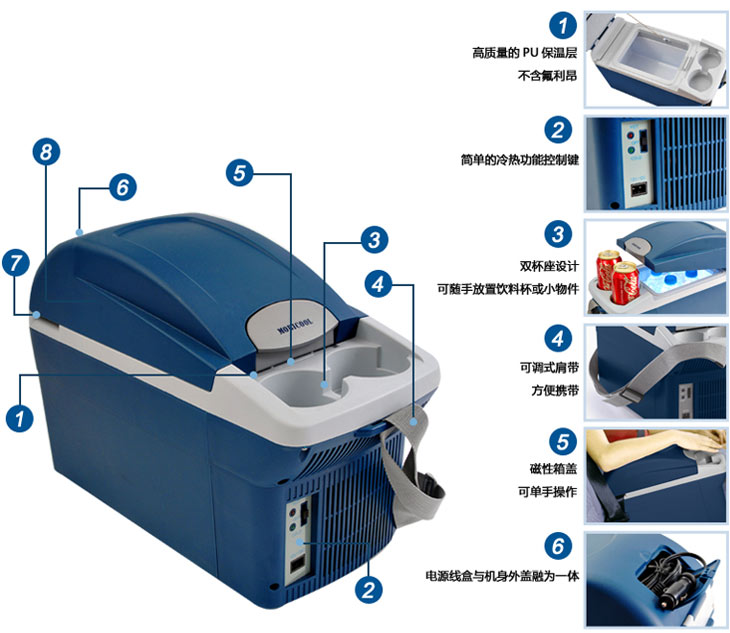 美固(mobicool)t-08dc 8l便携式车载冰箱 车载冷暖箱 恒温箱 宝石蓝