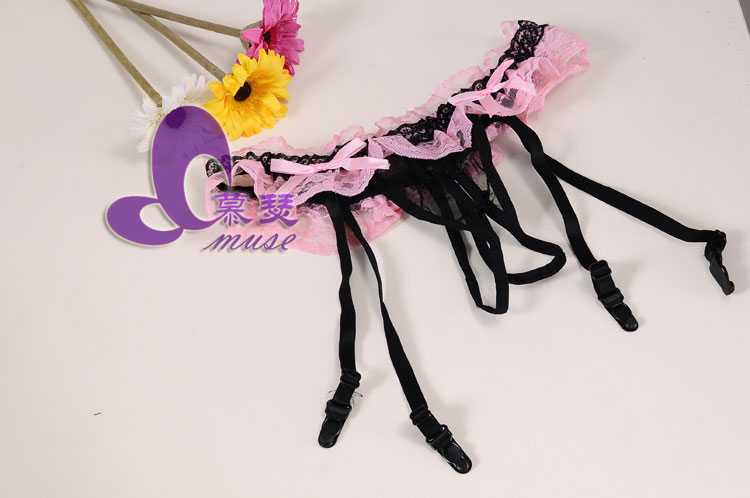 成人用品/情趣内衣 慕瑟 知心爱人 粉红丁字裤黑色蕾丝 吊带丝袜muse