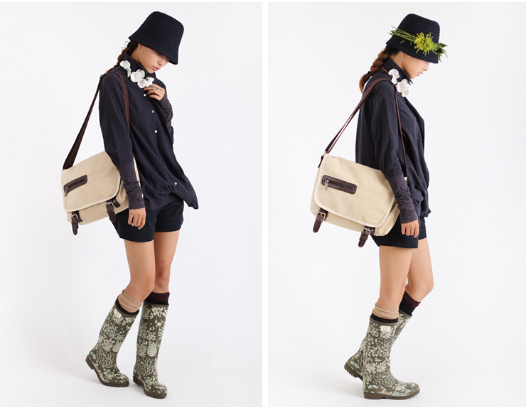 帆布共和国canvasrepublic 经典实用单肩邮差包bd12米白色