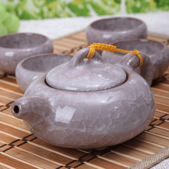 松峰7头冰裂釉茶具(栗棕白)