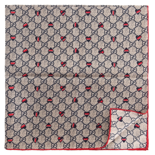 gucci 古驰女式双g蓝色配以心形图案丝绸方巾 kt 263457 3g001 4274