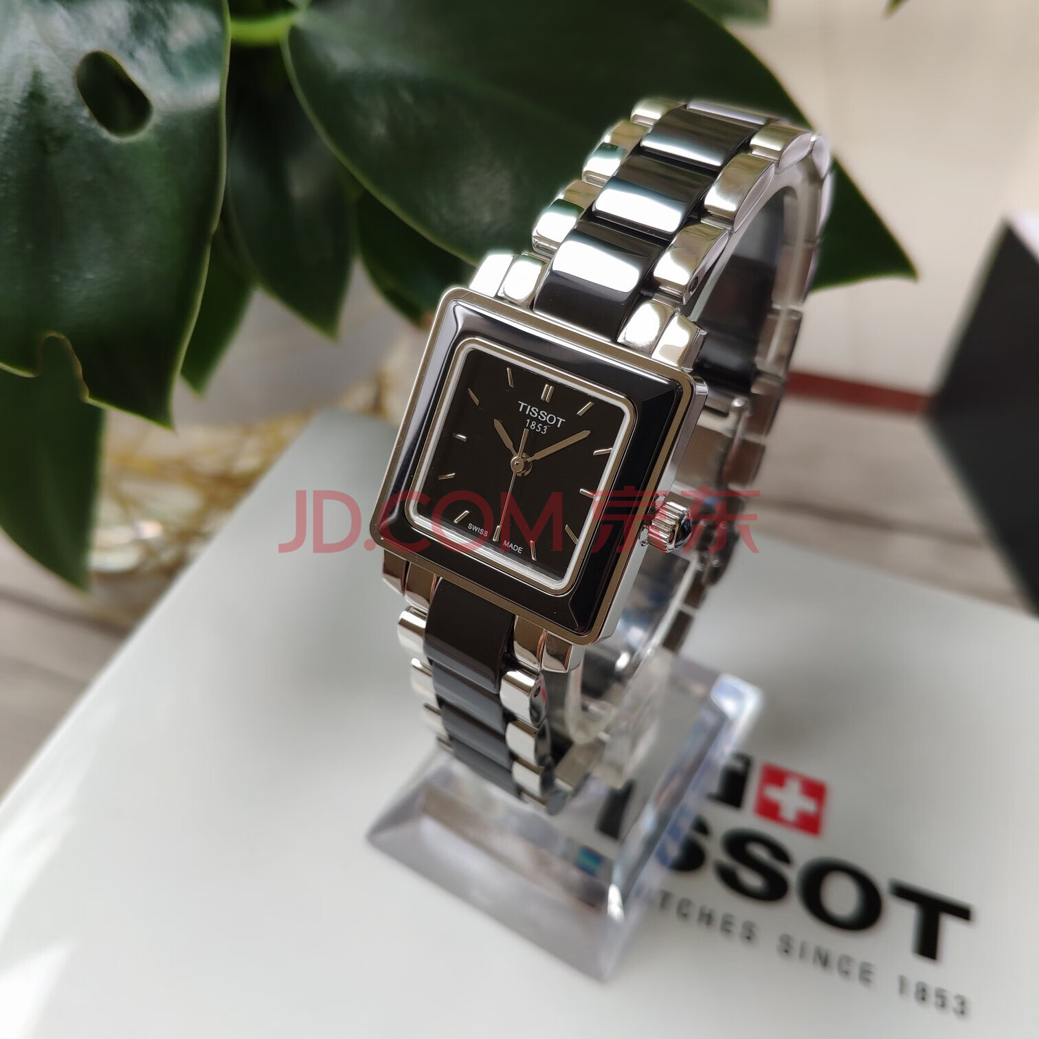 服装百货天梭t064陶瓷方形石英女表一块黑色陶瓷款正品61包邮标8