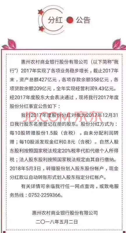 （单价：3.42）惠州农商银行自然人股15万股带证＆专人协助过户