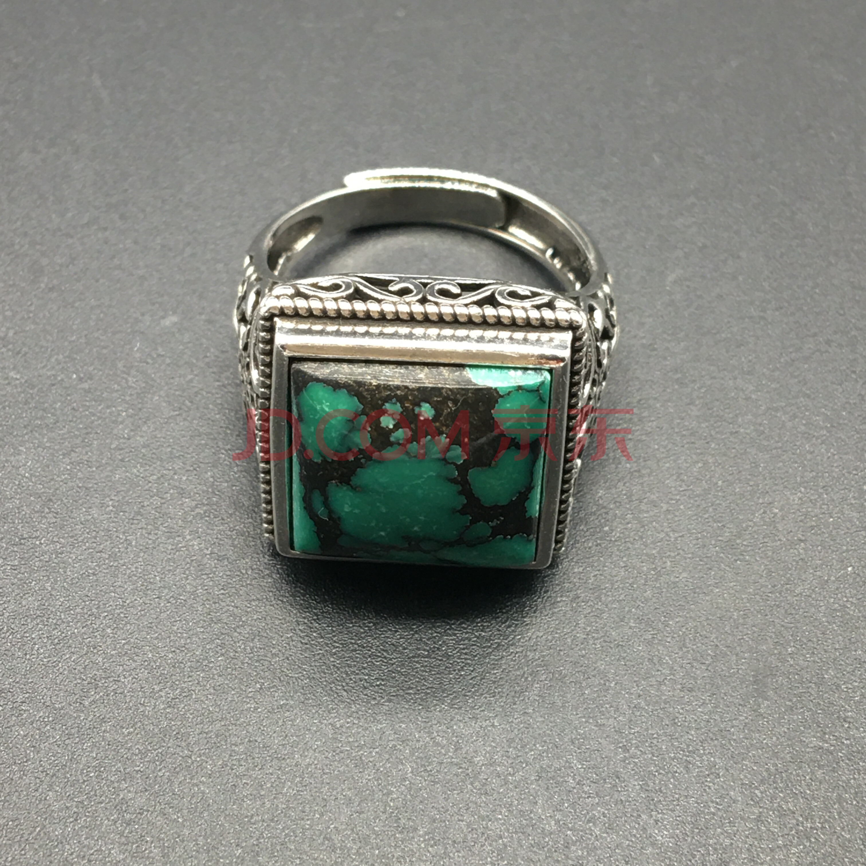 湖北竹山精品高瓷蓝正品银镶嵌绿松石精美方形戒指珠宝首饰礼物带证书