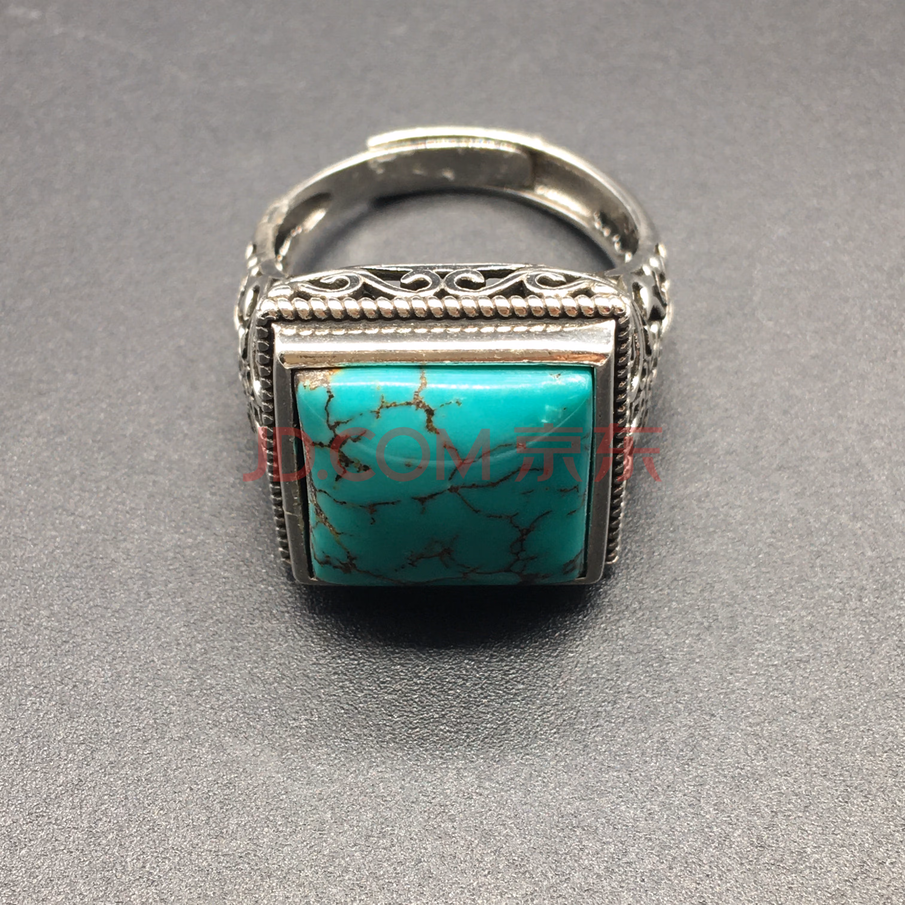 湖北竹山精品高瓷蓝正品银镶嵌绿松石精美方形戒指珠宝首饰礼物带证书