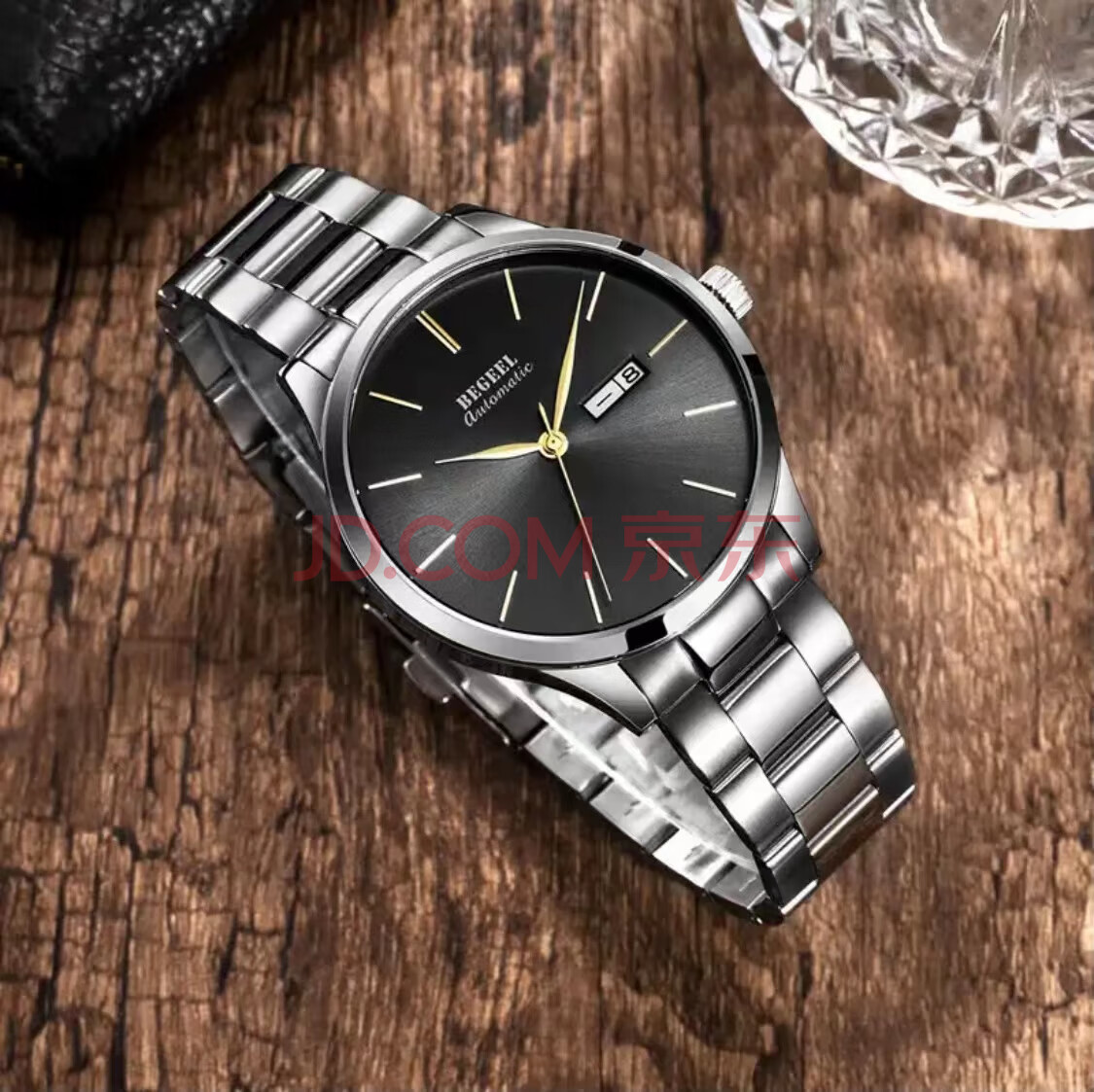 服装百货宾爵机械表镂空男士进口机芯腕表小光碟黑面钢带一块