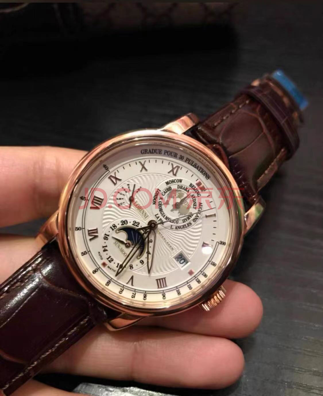 罗宾尼全自动机械男表皮带大表盘1块