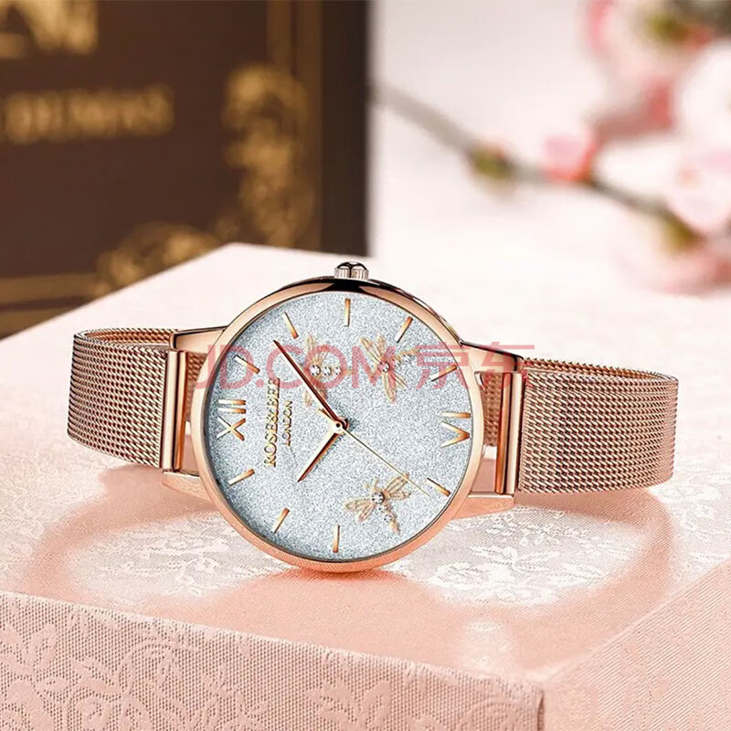 rosebee德国风格手表女欧美时尚防水石英表3d蜻蜓简约女士手表1块