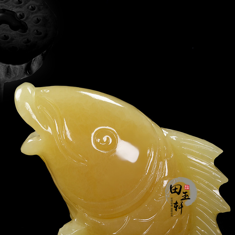 天然米黄玉鲤龙门白玉石鲤鱼办公室客厅玄关礼装饰品摆件高端礼品送