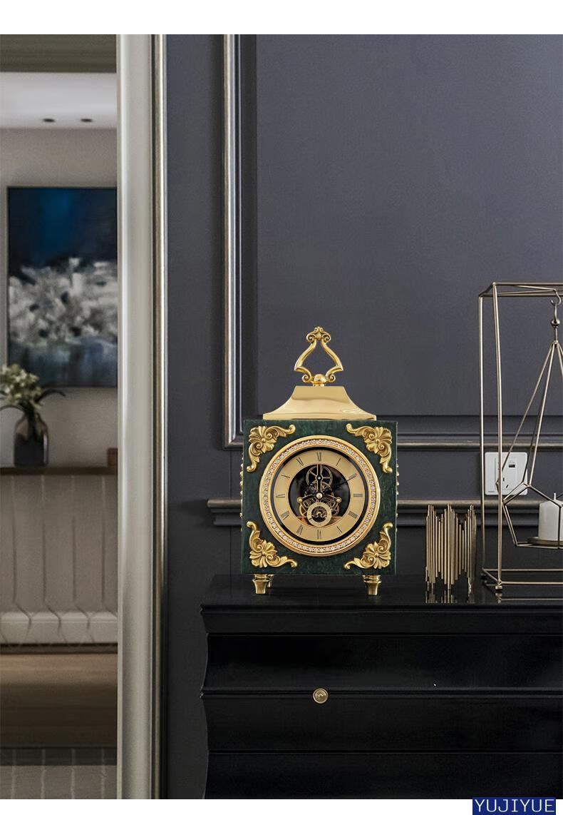 大理石老式铜座钟欧式复古钟表摆件客厅时钟台式静音摆钟桌面坐钟