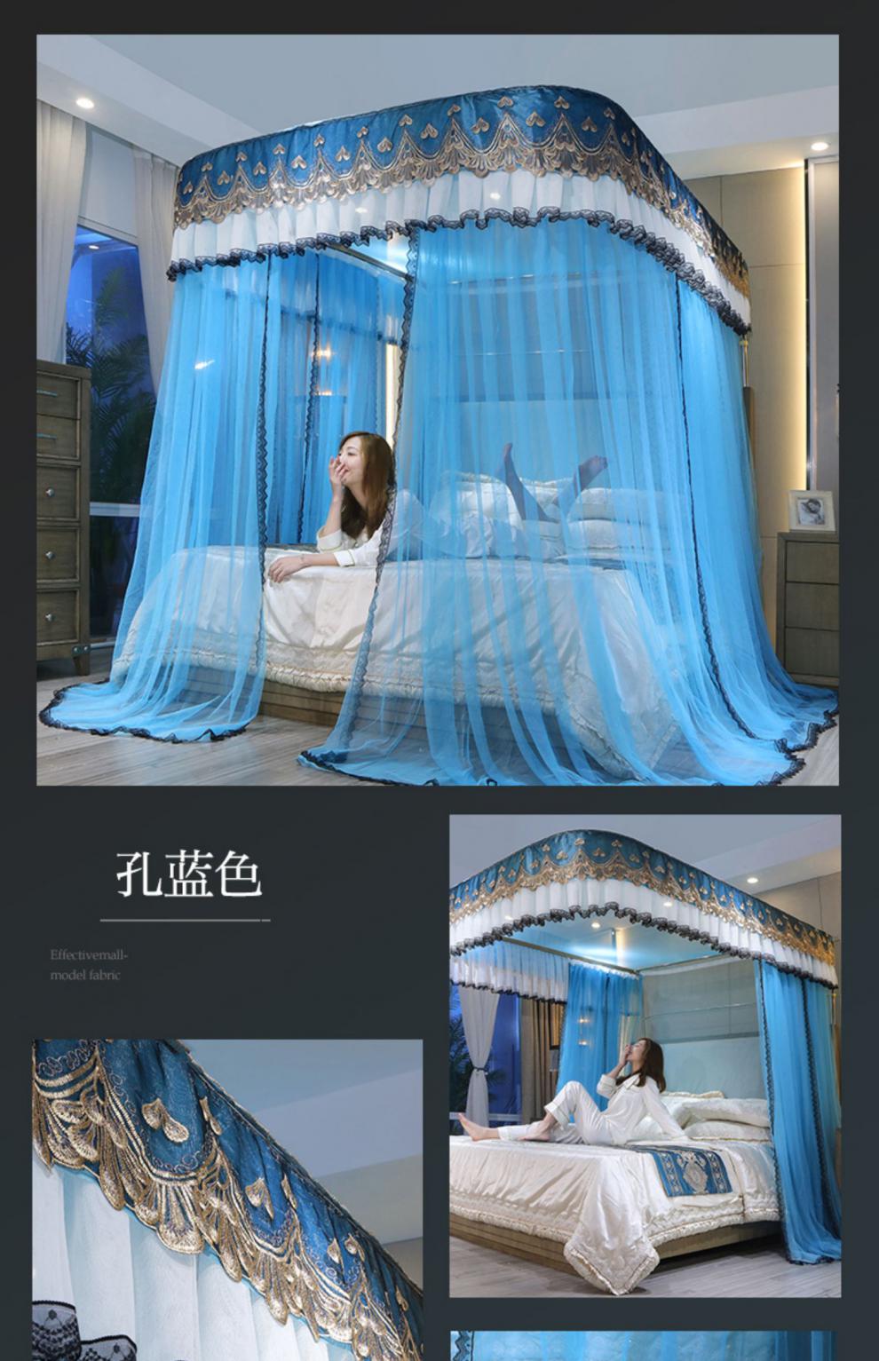 蚊帐免安装2022新款导轨双层蚊帐家用u型轨道落地式1518免安装蓝灰a