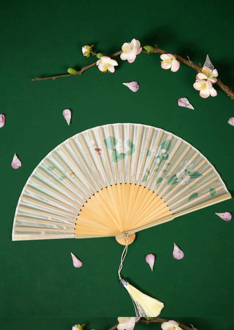 好物优选古风窄边丝绸女扇茉莉花折扇亮漆竹骨哑光漆汉服折叠扇子舞蹈