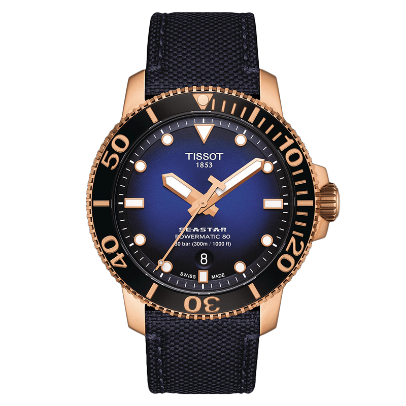 买手代购tissot天梭海星潜水1000系列男士渐变蓝表盘自动机械机芯尼龙