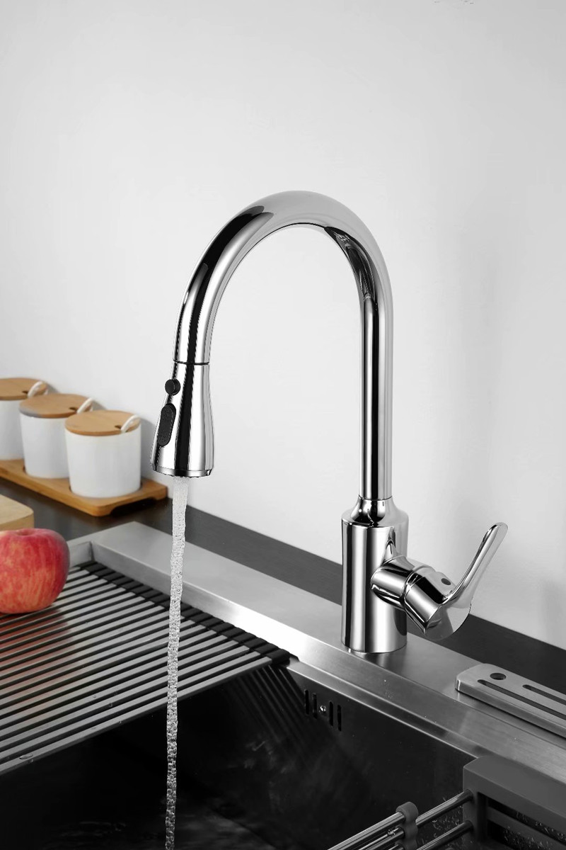 高仪全铜厨房水槽抽拉式水龙头洗菜盆洗碗池冷热水龙头可旋转 b款金色