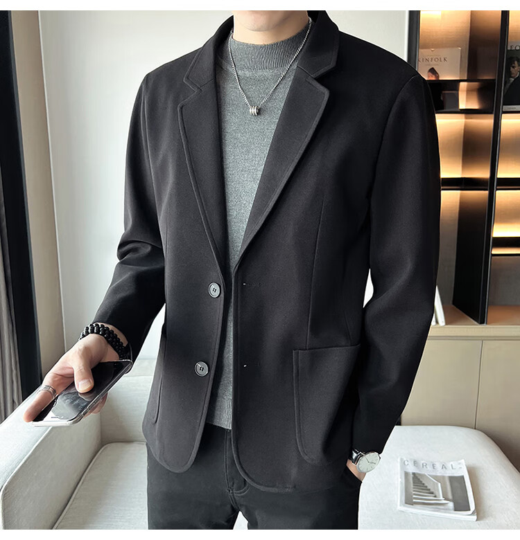 微胖男生显瘦套装秋冬季毛呢小西装西服套装外套男帅气潮牌呢子休闲