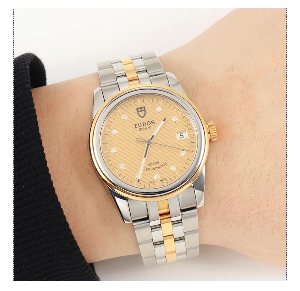 二手95新帝舵骏珏系列香槟盘原钻18k黄金精钢自动机械男女通用瑞士表