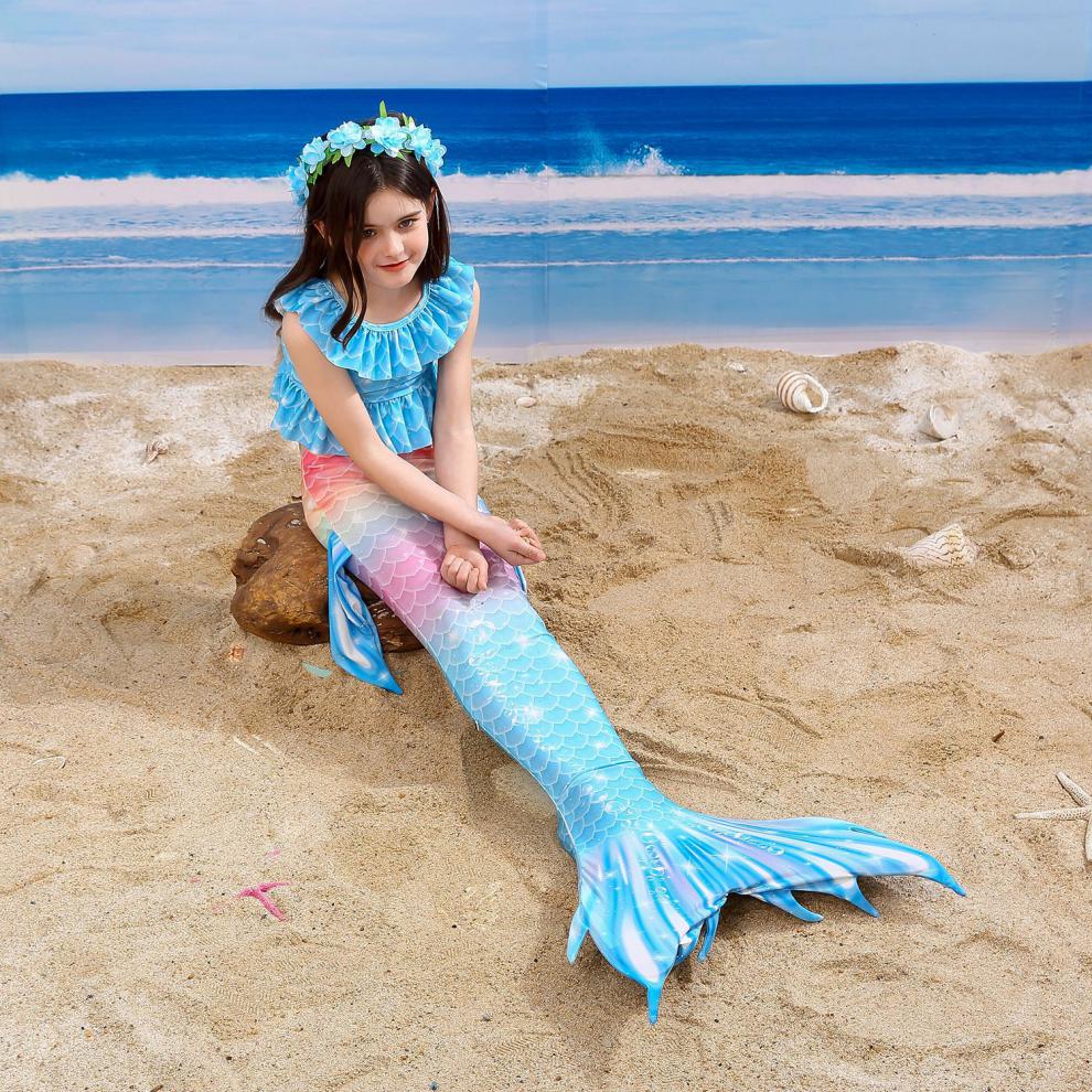 儿童美人鱼尾巴游泳衣美人鱼泳衣女童分体泳衣儿童人鱼尾巴游泳套装