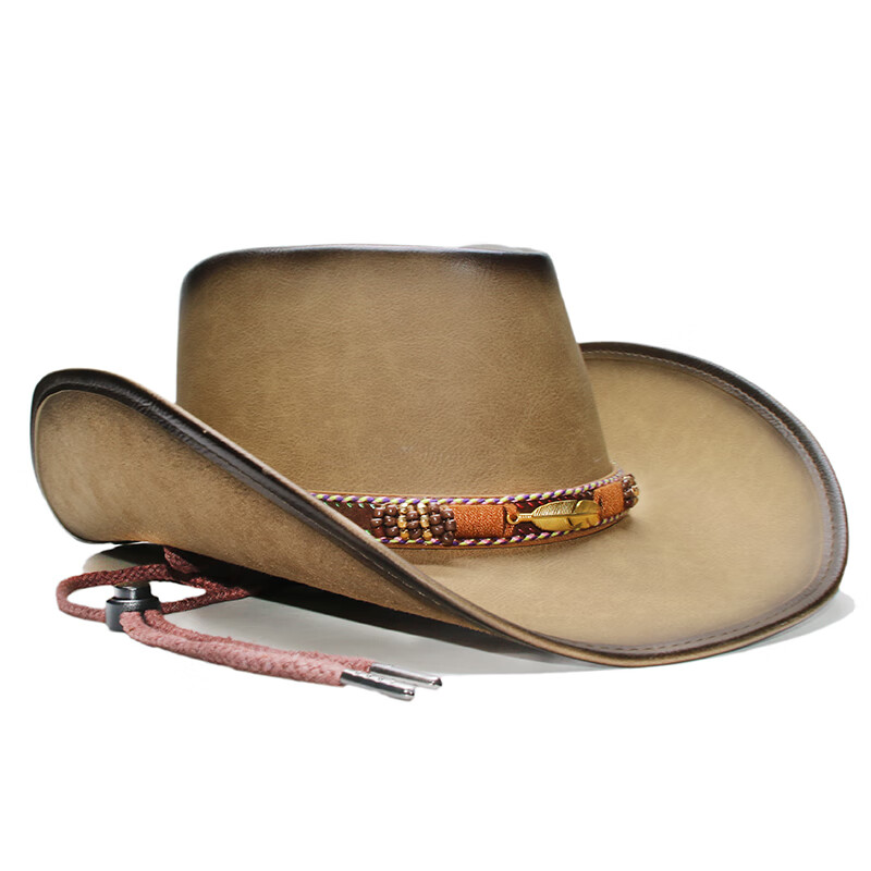 美国西部牛仔帽男女树叶皮革大檐美国西部骑马沙滩帽牛仔帽遮太阳帽子
