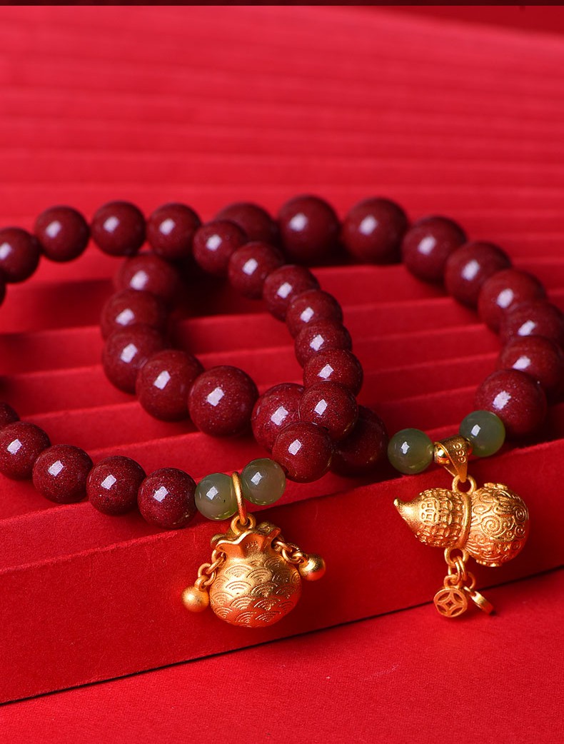 青鹊凰原矿石朱砂手链天然高含量紫金砂手串女士本命年护身符朱砂8mm