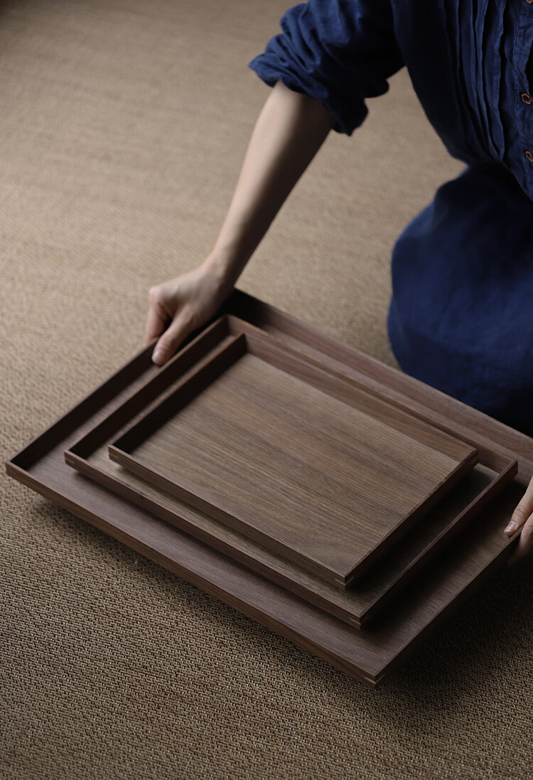 茶水盘 日式黑胡桃木茶水托盘 榫卯实木茶盘餐盘点心盘家用木盘子