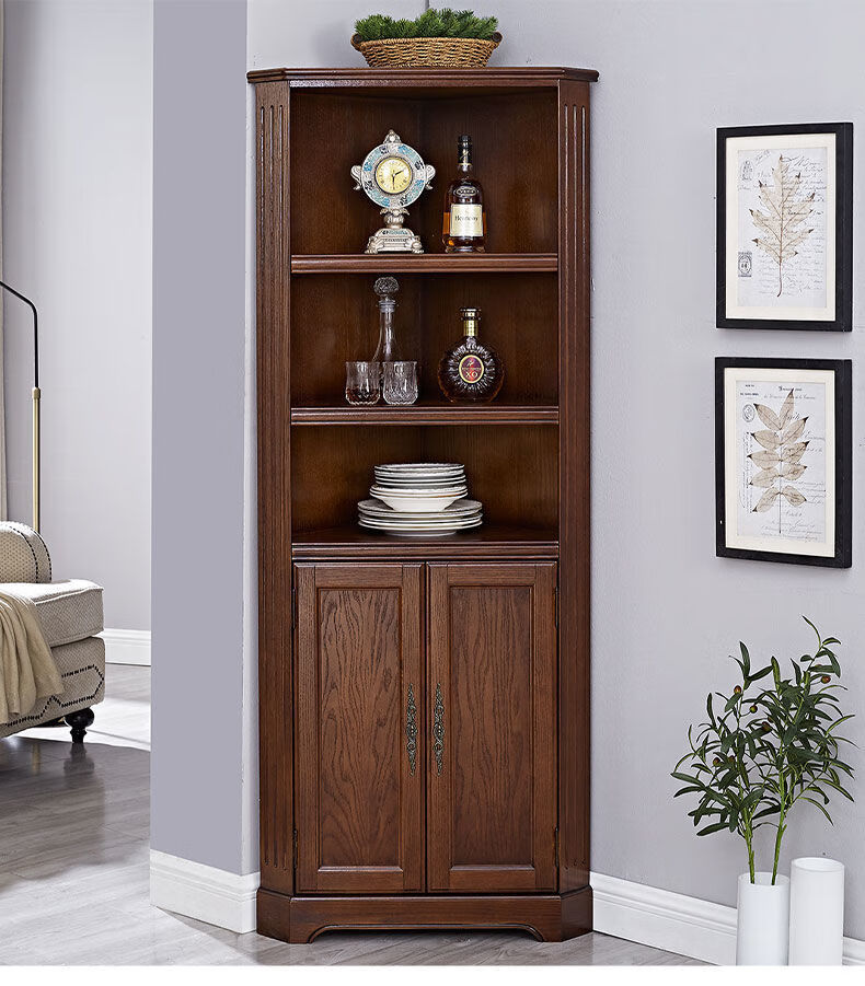 绿森然全实木高角柜美式家用转角柜欧式三角形置物柜客厅转角落地储物