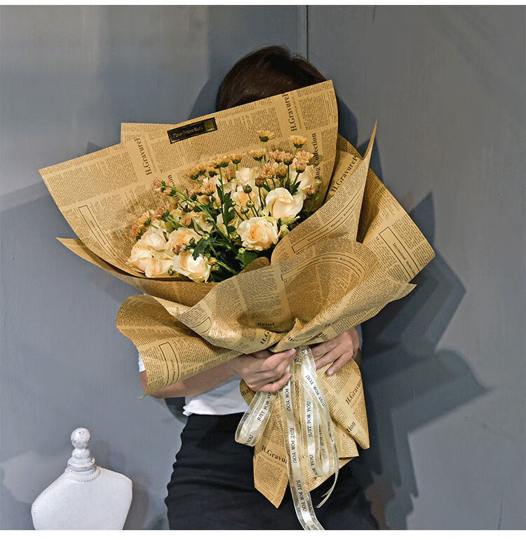 精选好礼青衣坊英文复古报纸礼品花艺包花纸材料牛皮纸包书纸鲜花包装