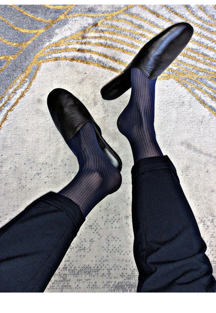 韵菲利男士丝袜男袜长筒皮鞋袜子冰丝正装西装袜夏季薄款商务长袜经典